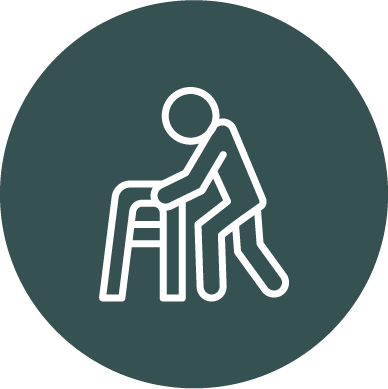 Cartoon person using walking frame